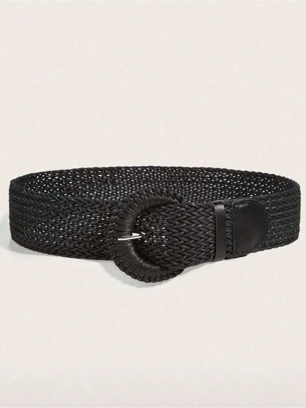 NEW Black Braided Waist Belt with Round Wrapped Buckle